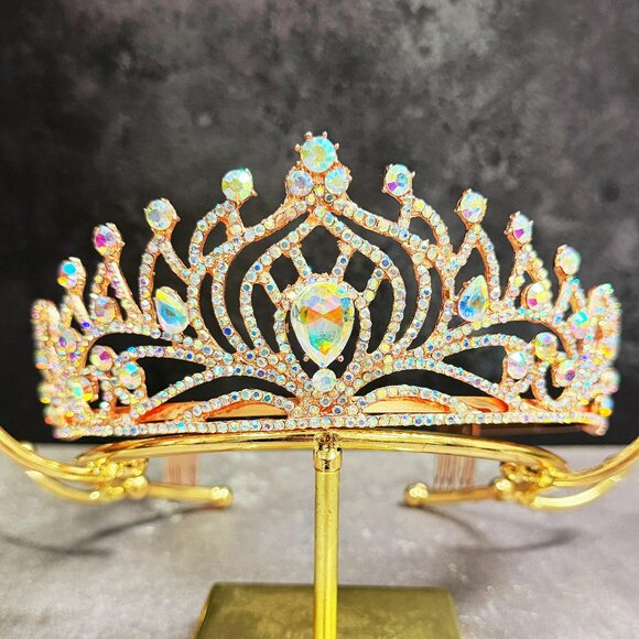 Diamond Gold Tiara, Tiara with Comb, Princess Tiara, Costume Cosplay Headband - Picture 1 of 8
